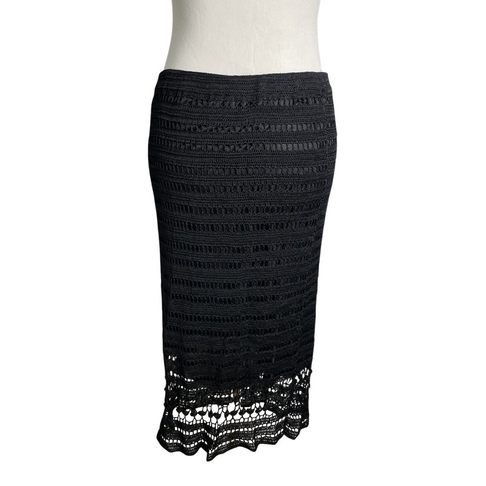 Vtg Y2K Spenser Jeremy Black Crochet Knit Pull On Midi Skirt Beach Boho Whimsy L - Picture 3 of 4